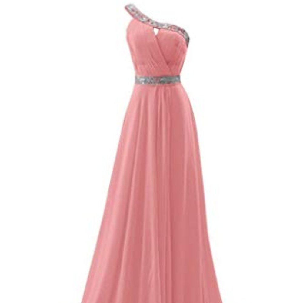 One Shoulder Beaded Chiffon Empire Long Dress